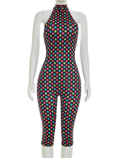 Kliou Sexy Backless Playsuits Woman Polka Dot Print Bandage Halter Off Shoulder Skinny Peach Buttocks High Street Style Rompers