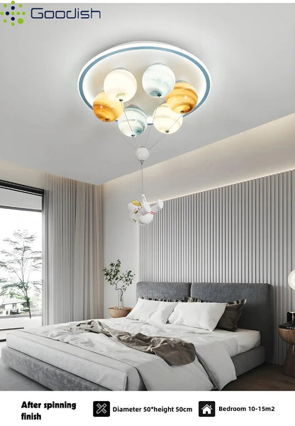 Modern Nordic Stylish Astronaut Planet Sky Led Ceiling Lights Art Creative Lamp for Chidren's Bedroom Home Decoration Chandelier
