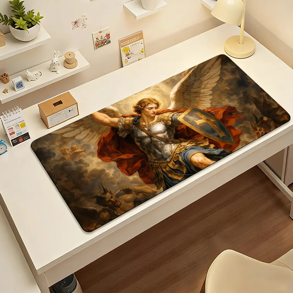 The Holy Archangel Michael Mouse Pad Large Non-Slip Waterproof Mat Stitched Edge Keyboard Pad for Gaming Daily Office