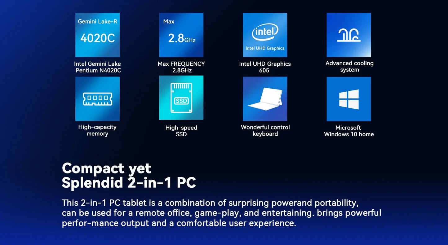 Adreamer 2-in-1 Laptop 10.1 Inch Portable Tablet PC 1280x800 IPS Win 11 OS Intel N4120 8GB & 128GB For Student Daily Business