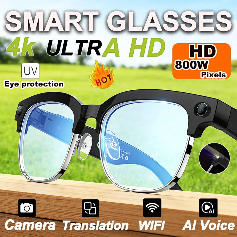 2026 New Smart AI Glasses AI Intelligent Translation 4K Ultra HD 8MP HD Camera AI Voice Wake-up Photo Recording AI Smart Glasses