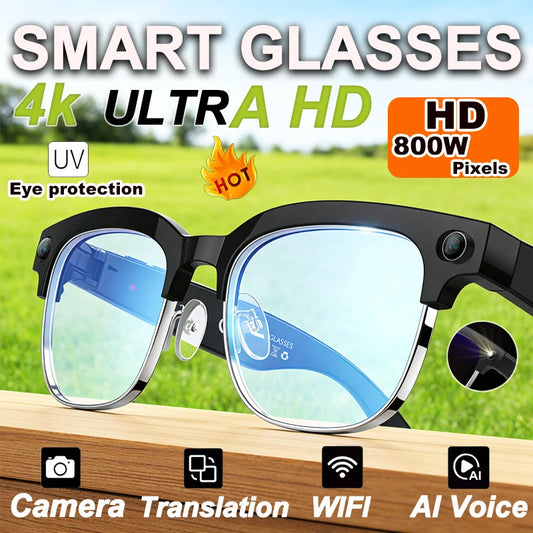 2026 New Smart AI Glasses AI Intelligent Translation 4K Ultra HD 8MP HD Camera AI Voice Wake-up Photo Recording AI Smart Glasses