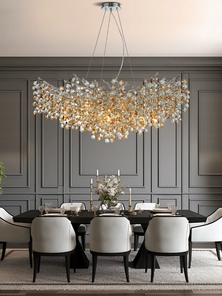 Chrome Crystal Branch Chandelier Light For Dining Living Room Kitchen Bedroom Round Crystal Ceiling Chandelier Peandant Lights