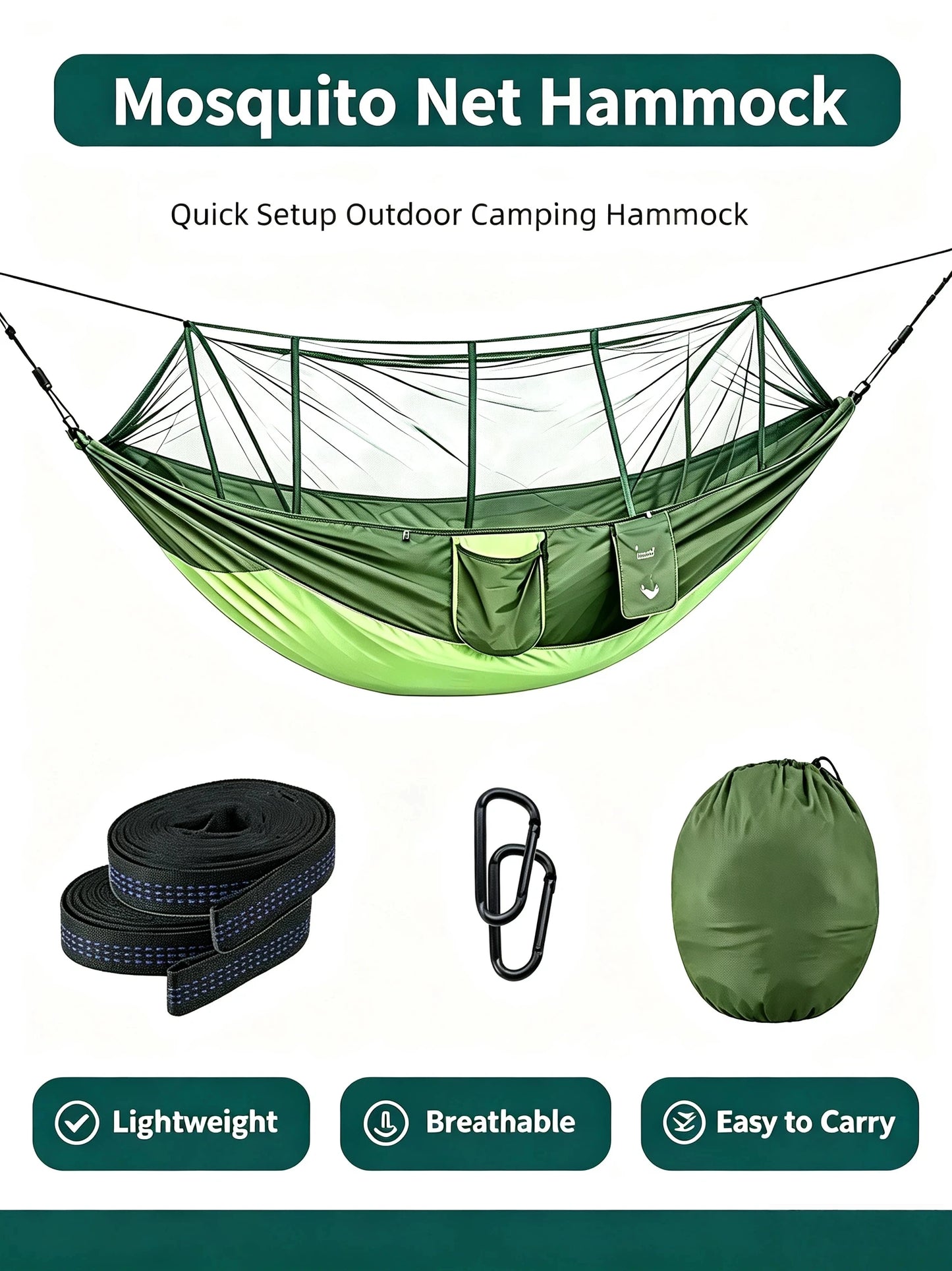 Outdoor Double Hammock with Mosquito Net Lightweight Portable Anti Bug Hammock Fast Install for Camping Hiking Travel Backyard