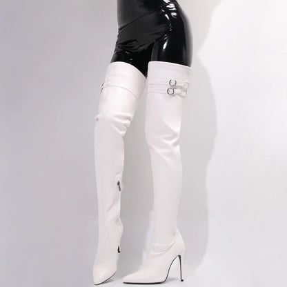 Long Boots for Women White Sexy Over Knee Boots Pointed Toe High Heels Autumn Winter Ladies Shoes Side Zipper Thigh High Boots