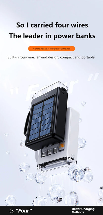 Lenovo 50000mAh Fast Charging solar compact portable LED light mobile power bank built-in cable power bank suitable for iPhone