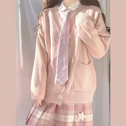 Japan School Sweater Spring Autumn V-neck Cotton Knitted Sweater College Style JK Uniform Cardigan 5 Color Student Girls Cosplay