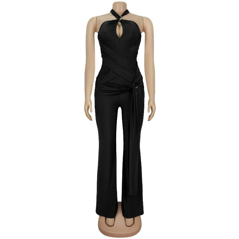 Doyerl Elegant Bandage Jumpsuits Women Sexy Halter Strapless Backless Hollow Out One Pieces Club Party Romper Birthday Overalls