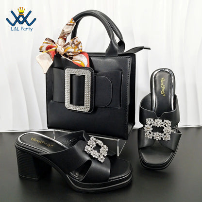 Mature Fashion Style Italian Ladies Lovely Shoes and Bag to Match Set in Wine Color 2024 Specials Slipper for Dress