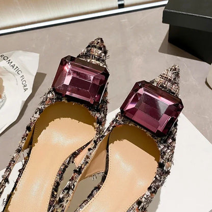 Luxury Diamonds Brand High Heels Women Sexy Pointed Toe Pumps Jewelry Sandals Ladies Elegant  Backless Party Dress Shoes Female