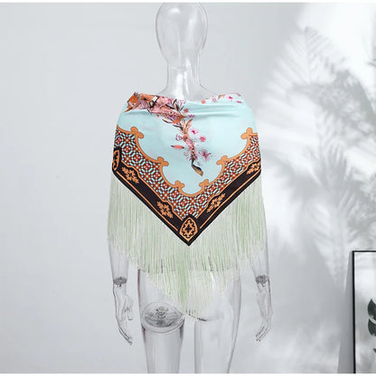 Fashion Vintage Printed Tassel Square Scarf Women Fringe Patchwork Shawl Waist Seal Accessories 2026 Spring Summer Street Shawls