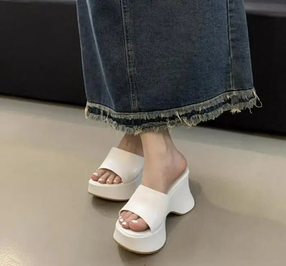 Summer Women's Slippers Fashion Platform Sandals Luxury Leather Casual Slippers High-heele Slippers for Women Open Toe Sandalias