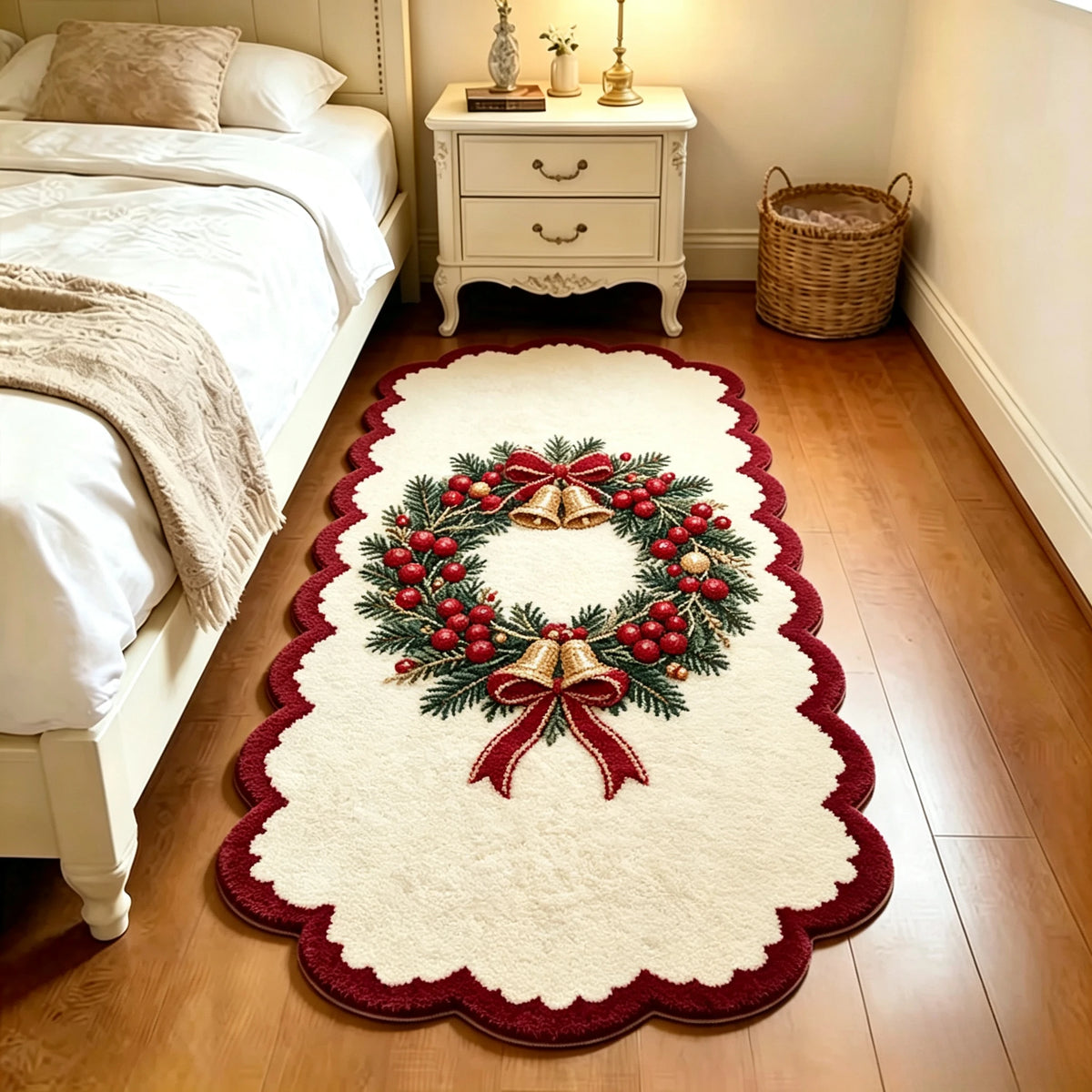 Christmas Living Room Decoration Red Carpet Irregular Shape Rugs for Bedroom Thick Plush Bedside Floor Mat Fluffy Soft Study Rug