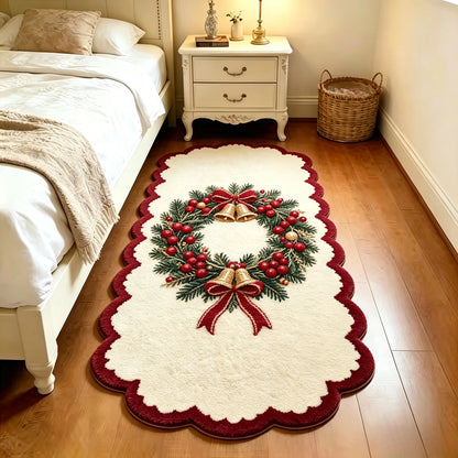 Christmas Living Room Decoration Red Carpet Irregular Shape Rugs for Bedroom Thick Plush Bedside Floor Mat Fluffy Soft Study Rug