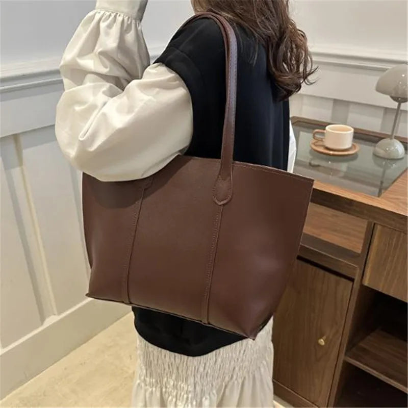 Retro Faux Leather Shoulder Bag, Large Capacity Office Commuter Handbag,Top Handle Purse Durable Work Laptop Tote Bags for Women