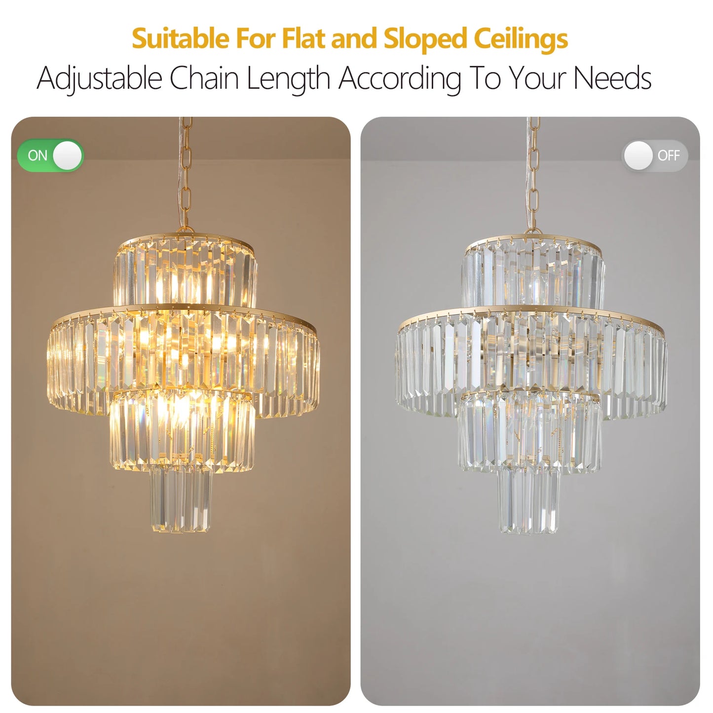 20" Luxury 4-Tier Crystal Chandelier, 12-Light Gold Frame Pendant Light, Elegant Ceiling Lighting for Living Room, Dining Room