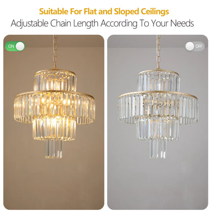 20" Luxury 4-Tier Crystal Chandelier, 12-Light Gold Frame Pendant Light, Elegant Ceiling Lighting for Living Room, Dining Room