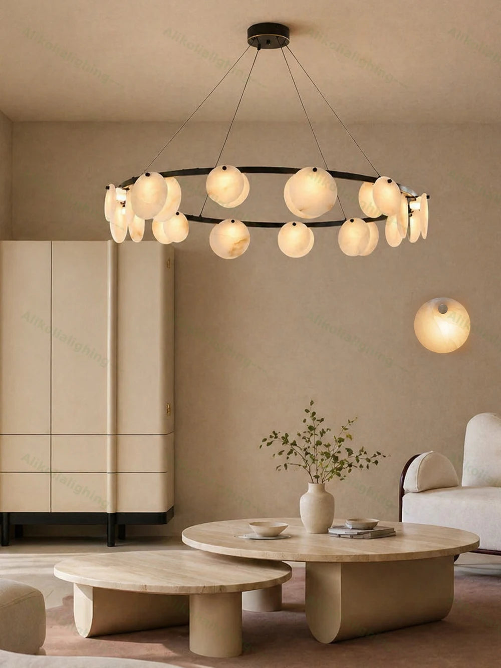 2026 Natural Marble Pieces LED Chandelier Lustre Alabaster Pendant Light Suspension Luminaire Lampen For Foyer Dinning Room