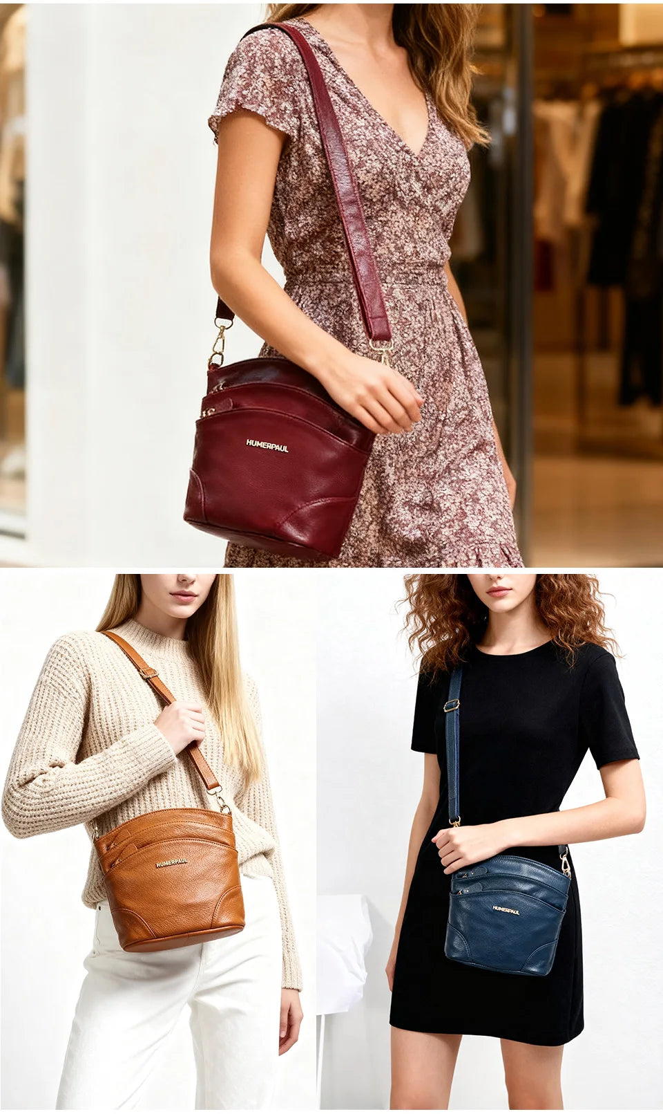 100% Genuine Leather Women Messenger Bags Casual Cell Phone Purse with Adjustable Strap Multiple Pockets Crossbody Shoulder Bag