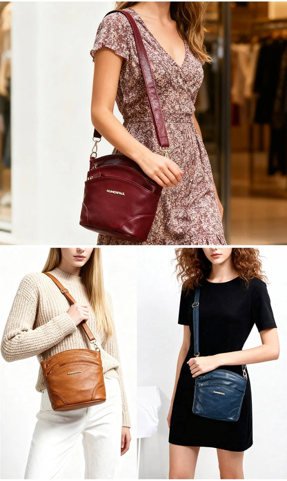 100% Genuine Leather Women Messenger Bags Casual Cell Phone Purse with Adjustable Strap Multiple Pockets Crossbody Shoulder Bag