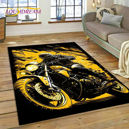 Motocross Modern retro Motorcycle Carpet Rug for Bedroom Living Room Home Sofa Decoration,Children Game Large Decor Floor Mat
