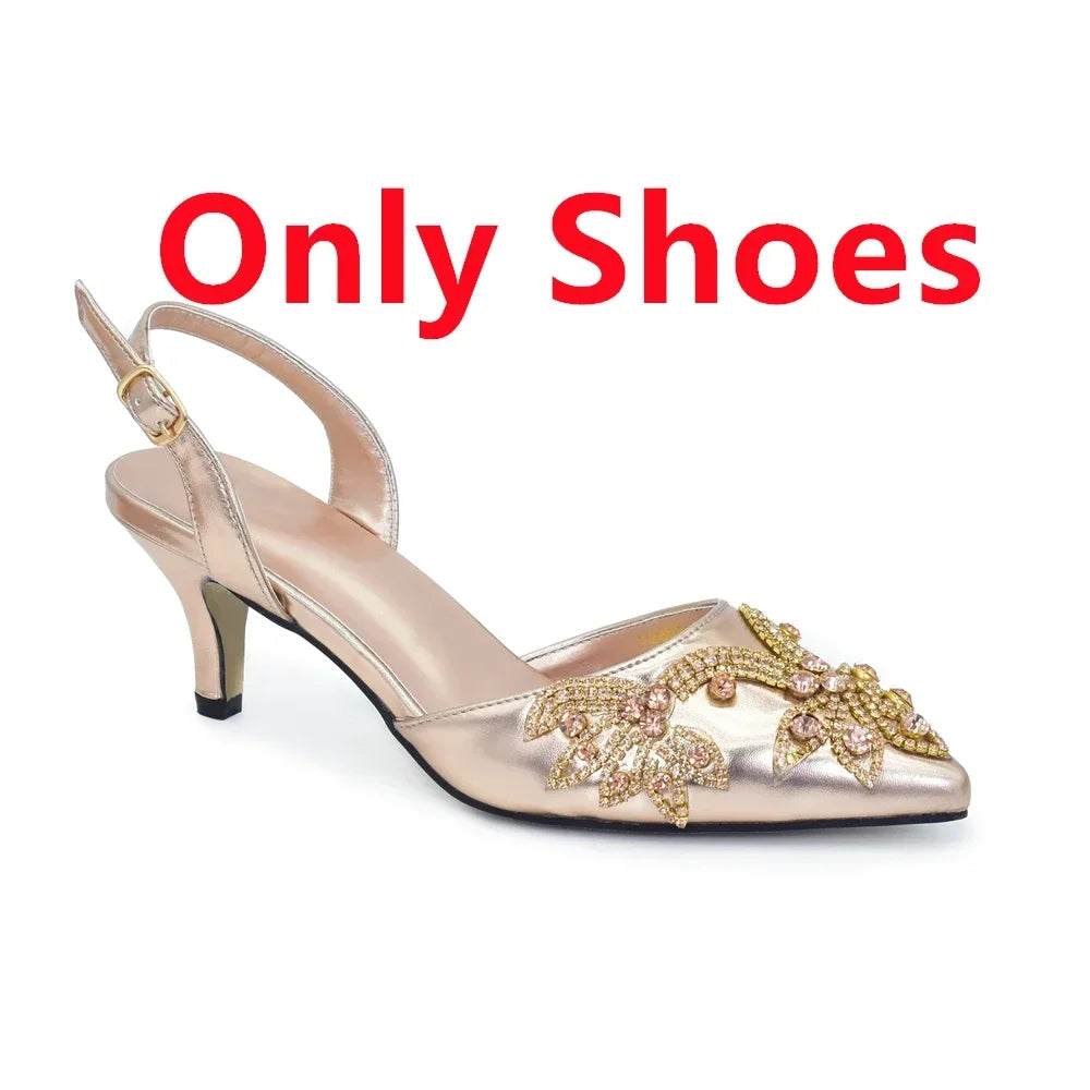 New Fashion Women Shoes and Bags To Match Set Nigeria Party Full Diamond Decoration Metal Closure Shoes for Party Luxury Pumps