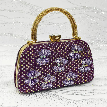 Luxury Handmade Flowers Shoes and Clutch for Women- Nigerian Style Elegant Crystal Heels with Matching Evening Bags