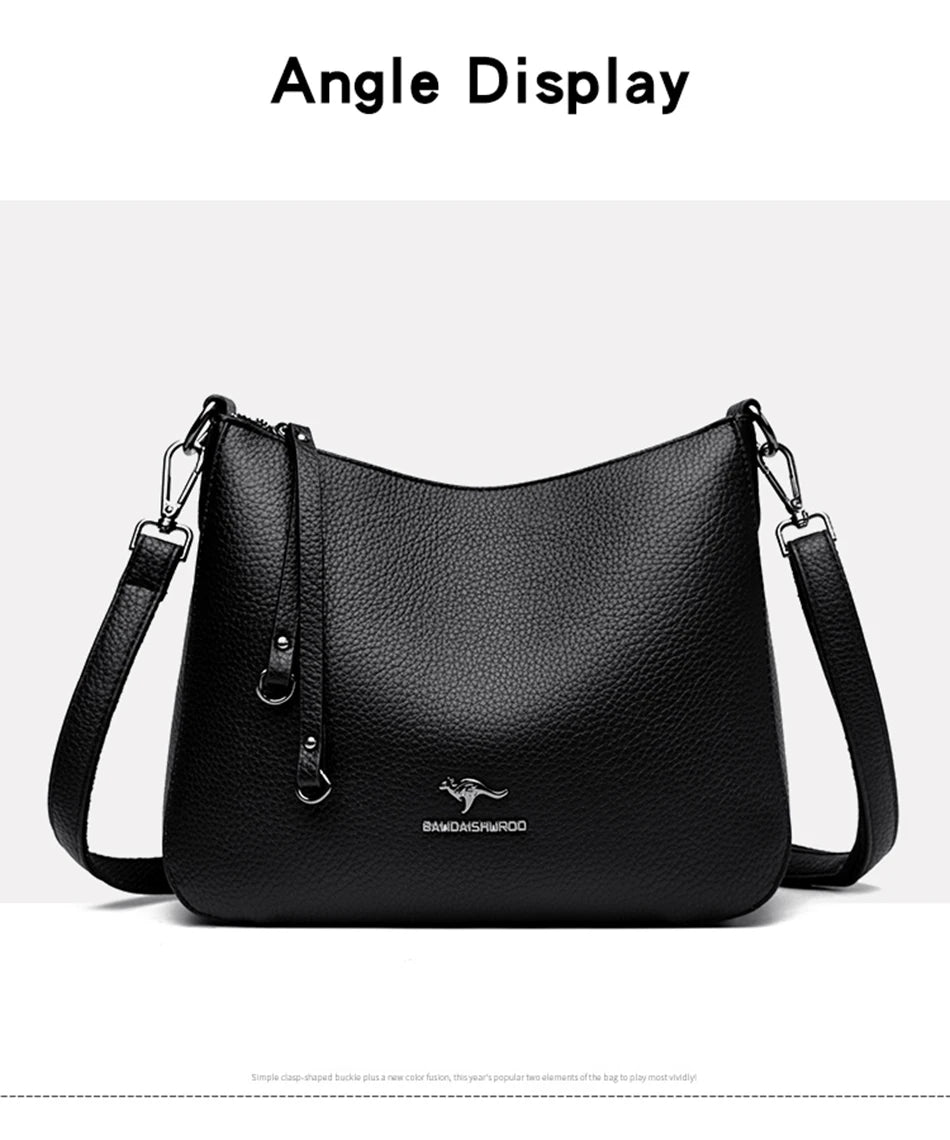 Women's Luxury Designer Top-Handle Bags Soft Leather Handbag Ladies Solid Color Shoulder Crossbody Bag Messenger Commuting Sac