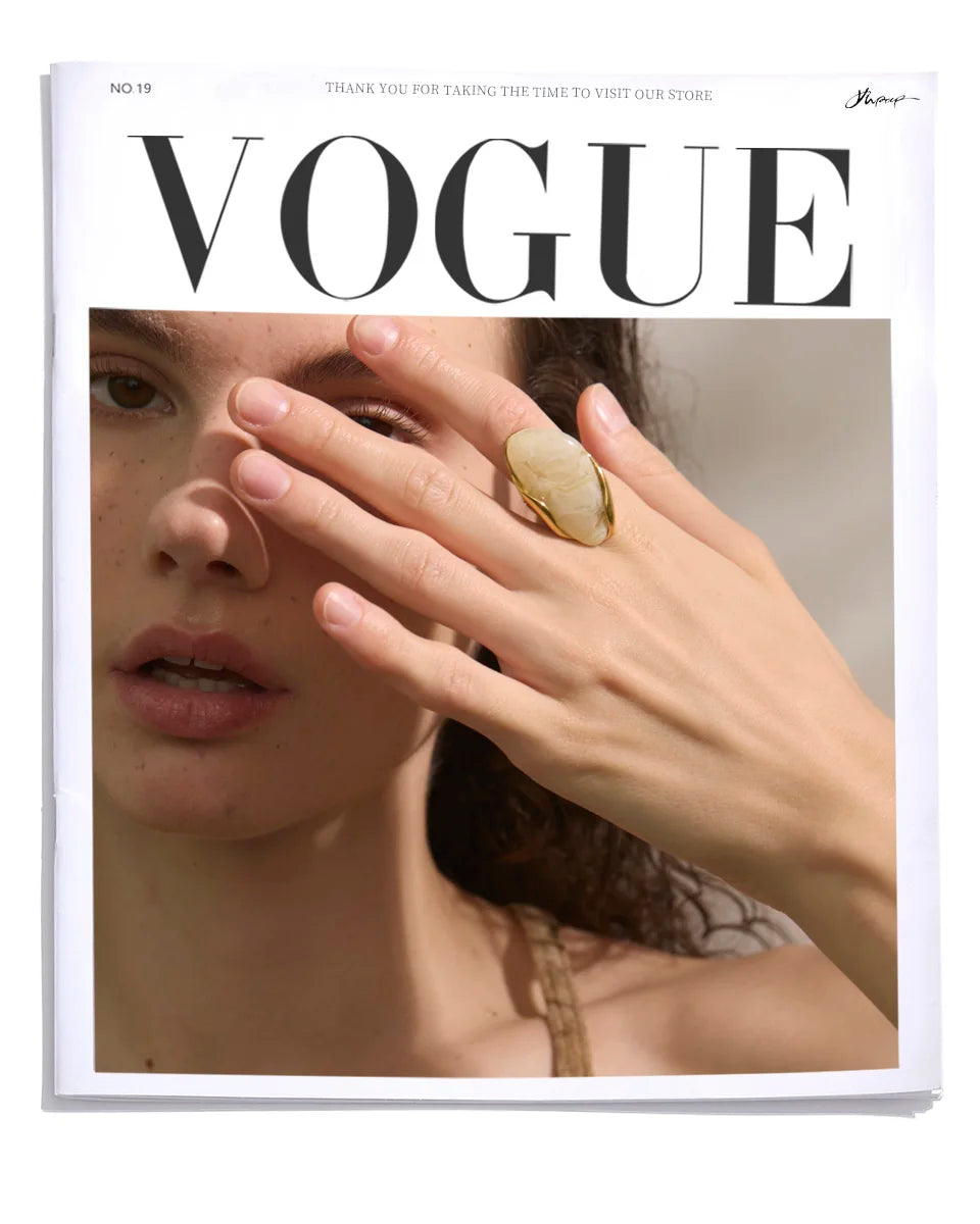 Yhpup New Design Brown Green Beige Resin Geometric Adjustable Ring Golden PVD Stainless Steel Rust Proof Finger Jewelry Gift
