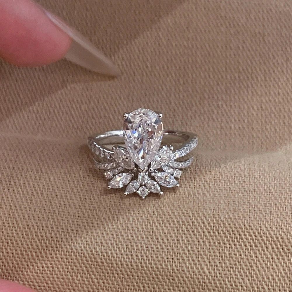 2CT D Color Pear Cut Moissanite Diamond Ring with GRA Crown Waterdrop Lab Diamond Promise Wedding Band 925 Silver Luxury Jewelry
