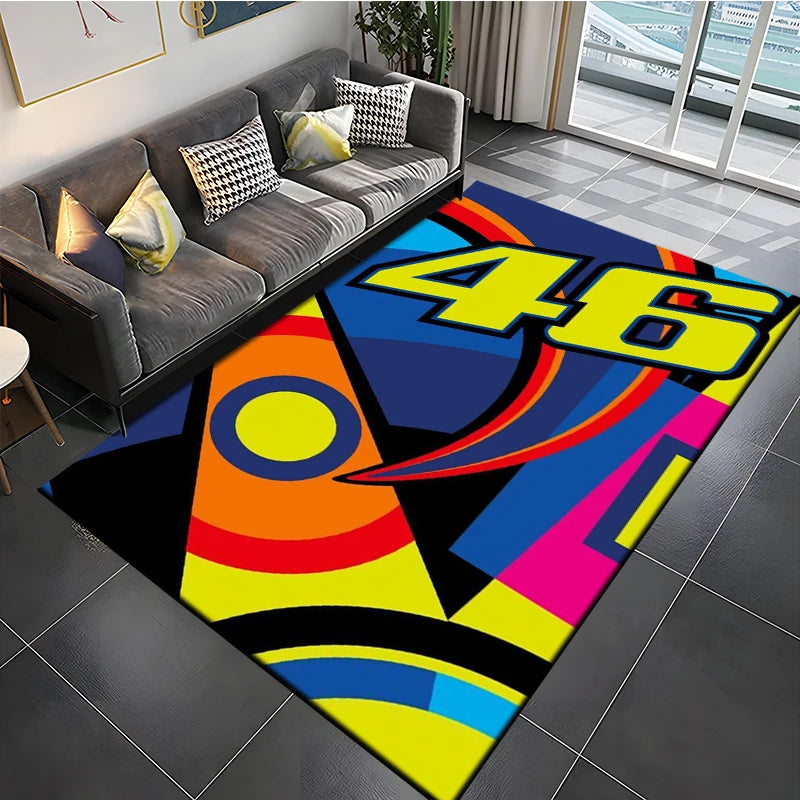 The Doctor Cartoon Head Yellow Carpet Mat Racing Theme Living Room Rug with Number 46 Signature Home Decoration Rugs for Bedroom