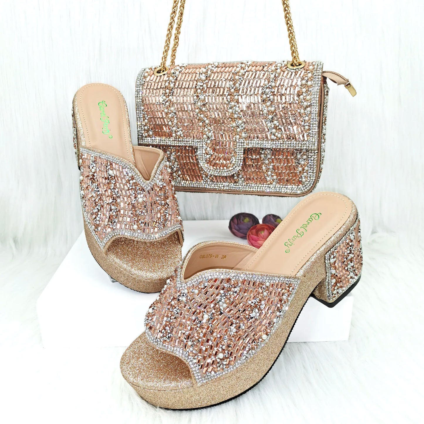 Nigeria Distinguished Green And Elegant Women's Designer High Heels And Bag Set, Fashionable Fishmouth Shoes In Nigerian Style