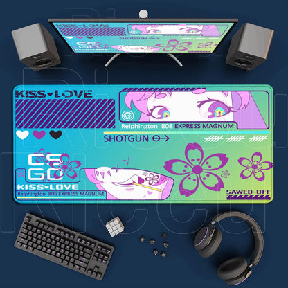 Cartoon Mouse Pad Pink CSGO Print Stream Gamer Mousepad 400x900mm Antislip Keyboard Mouse Mats Rubber Deskmat Gaming Accessories