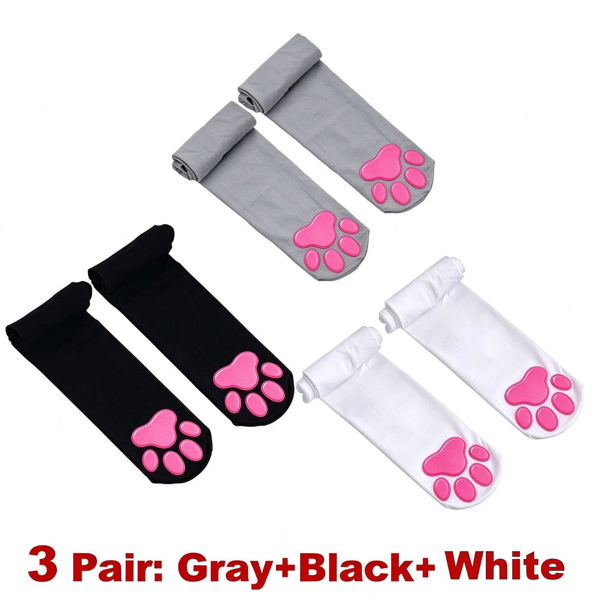 Kawaii 2D Cat Paw Pad Thigh High Socks Puffyed Pawpad Stockings Soft Cat Claw Socks for Women Cat Cosplay Over The Knee Stocking