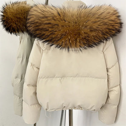 women's winter down jacket 2026 new detachable fox fur collar hooded women's down coat White duck down filled warm thick coat