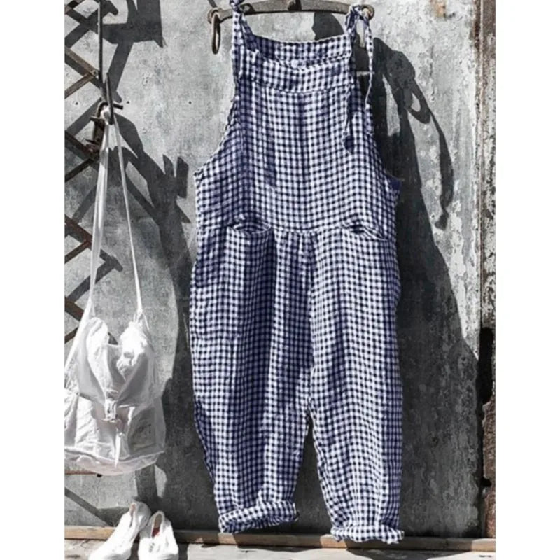 Women's Stripe Jumpsuits Cargo Pants Wide Leg Pants Trousers Multicolor Ethnic Bib Sleeveless Casual Loose Jumpsuit With Pockets