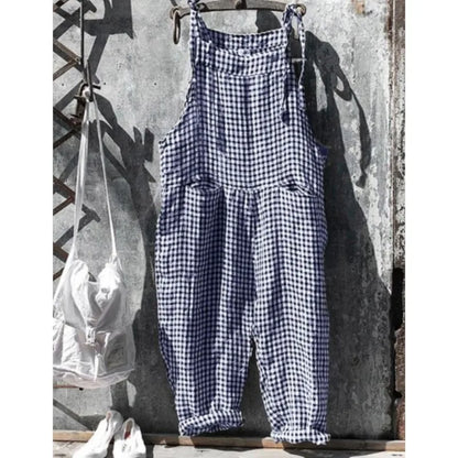 Women's Stripe Jumpsuits Cargo Pants Wide Leg Pants Trousers Multicolor Ethnic Bib Sleeveless Casual Loose Jumpsuit With Pockets