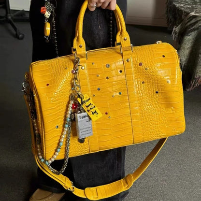 Luxury Large-capacity Travel Handbag For Women Versatile Crocodile Pattern Crossbody Bag Fashion Diamond Design Commuter Bag