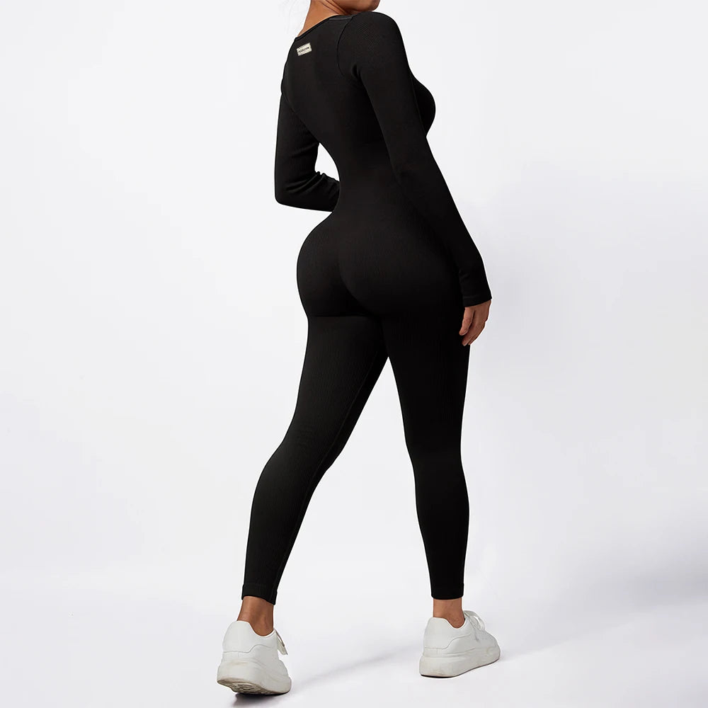 Women Autumn Winter Long Sleeve Jumpsuits Bodycon Slim Fit Streetwear Overall One Piece Bodysuits Outfit Yoga Jumpsuit Women