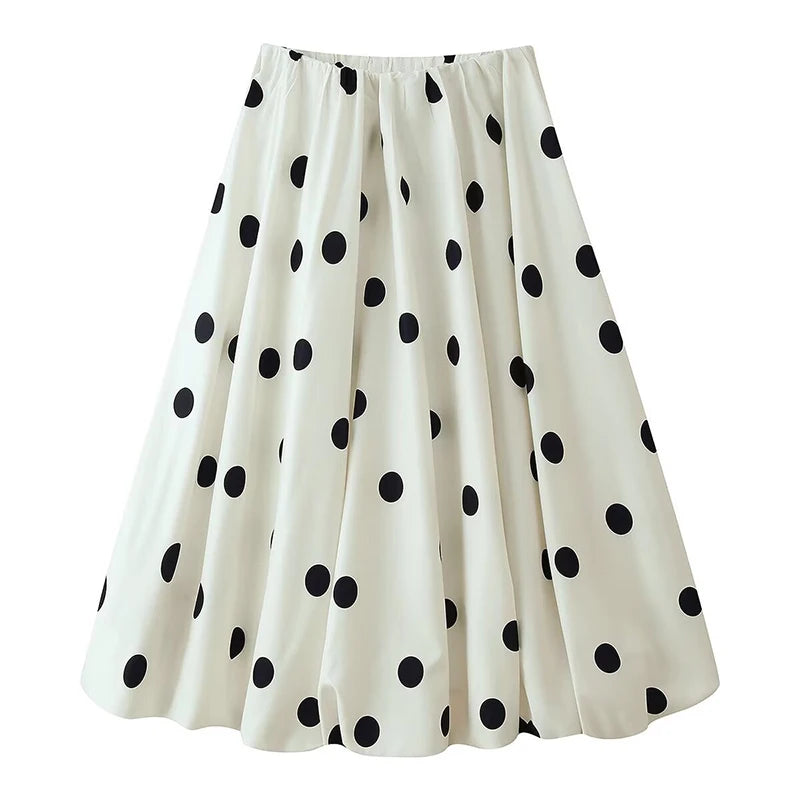 Polka Dot Bubble Skirt Women Summer Elegant Balloon Midi Skirts Vintage high Waist Flattery Puff Vacation Party Long Skirt
