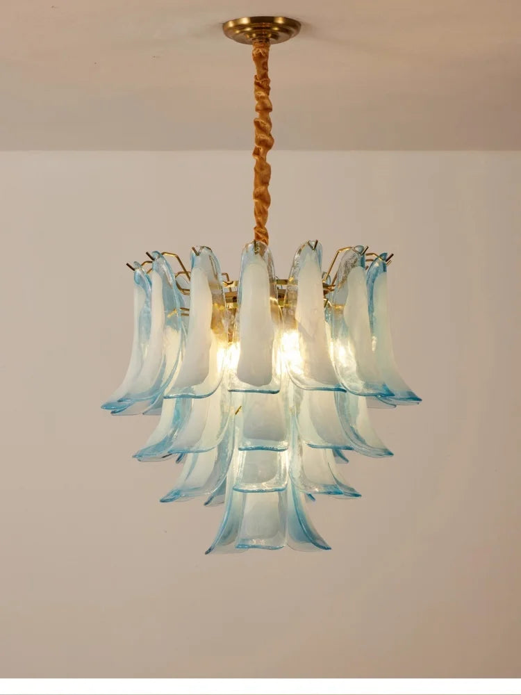 French Murano Petal Glass Chandelier Dining Table Living Room Antique Style Pink Petal Glass Pendant Chandelier Lights Bedroom