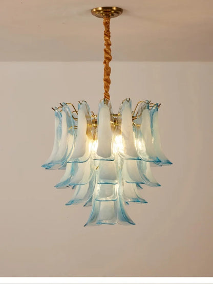 French Murano Petal Glass Chandelier Dining Table Living Room Antique Style Pink Petal Glass Pendant Chandelier Lights Bedroom