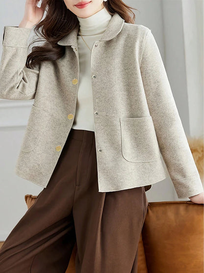 Classic Solid Short Woolen Coats for Woman Autumn Winter Warm Woman Clothing Button Up Female Coat Outfits New In Outerwears