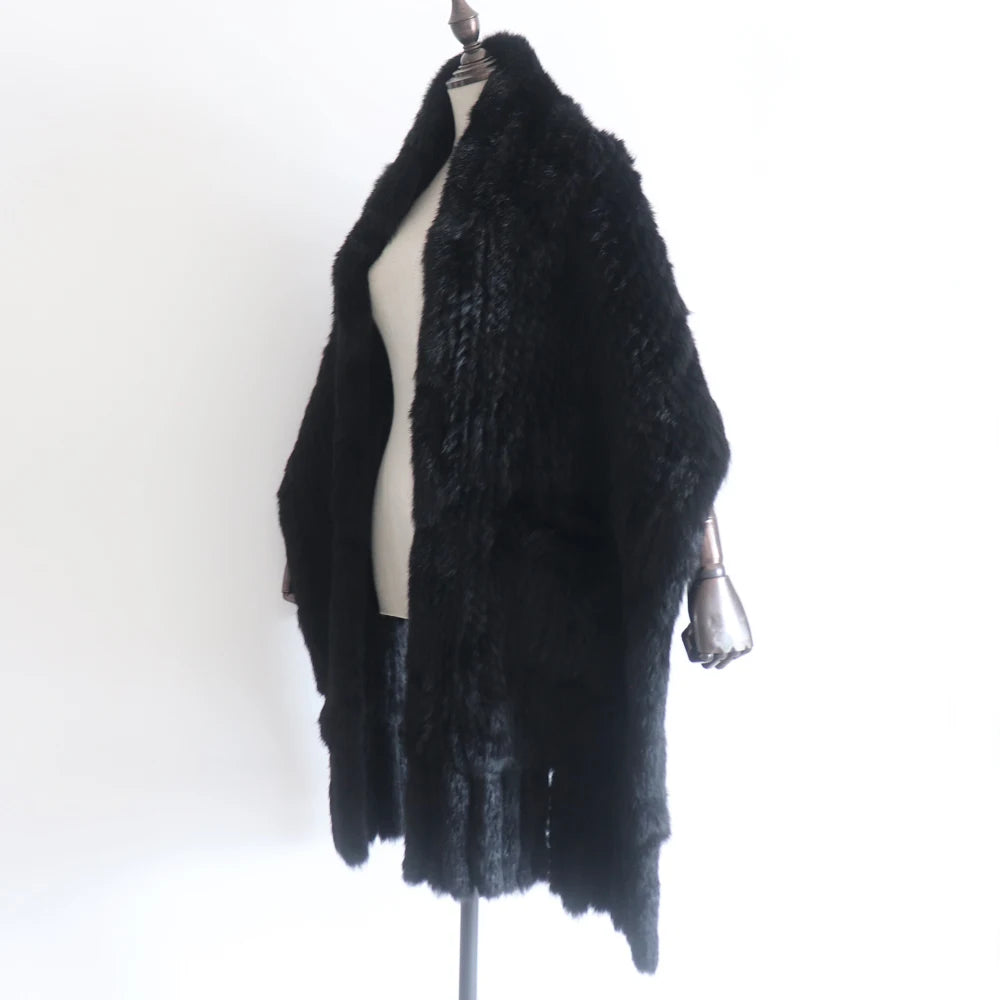 Winter Women Fashion Real Rabbit Fur Shawl 100% Natural Quality Rabbit Fur Scarf Female Hand Knitted Rabbit Fur Poncho Scarves