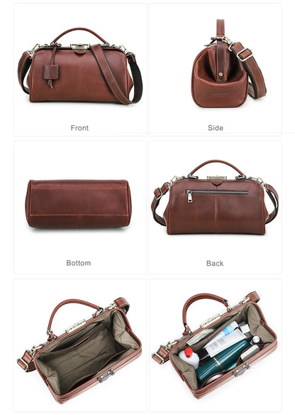 CONTACT'S Genuine Leather Top Handle Bags for Women Sling Shoulder Bags Tote Bag Handbags Metal Frame Female Bags Ladies Fashion