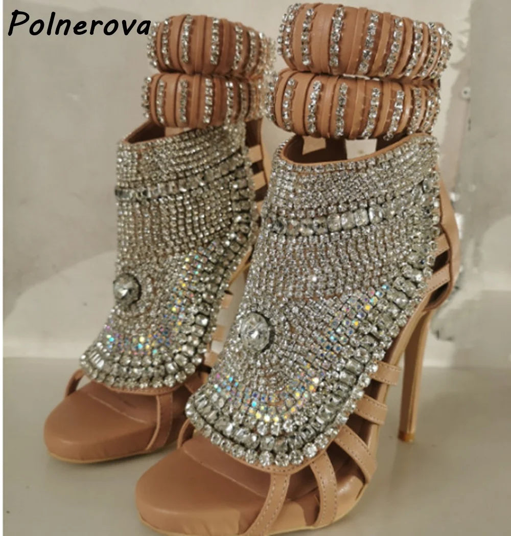 Pearl Ankle Band Sandals Peep Toe Ankle Band Hollow Narrow Band Shoes Women Back Zipper Summer Elegant Luxury Party Sexy Shoes