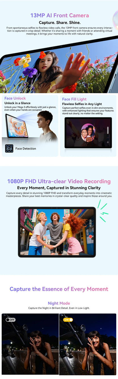 Blackview MEGA 3 Tablet PC 12.1' 2.5K FHD+ Display MTK G100 Octa Core 12GB 256GB 8800mAh 50MP Camera 33W Charger Android 15 Pad