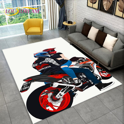 3D Motorcycle Racing Area Rug Large,Carpet Rug for Home Living Room Bedroom Sofa Doormat Decoration,Kid Play Non-slip Floor Mat