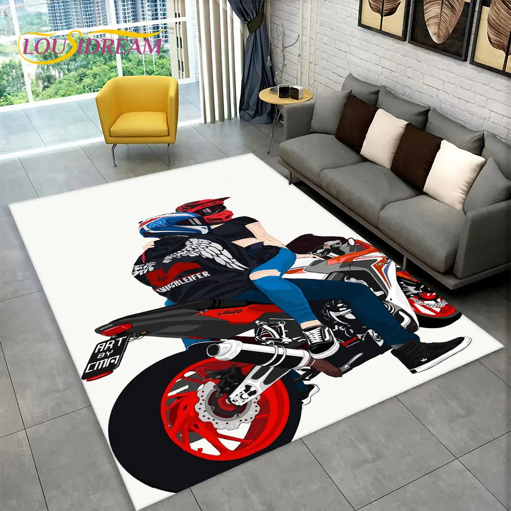 3D Motorcycle Racing Area Rug Large,Carpet Rug for Home Living Room Bedroom Sofa Doormat Decoration,Kid Play Non-slip Floor Mat
