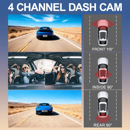 HD1080P 4channels Dashcam 2inch IPS  Car Camera Night Vision Recording Auto DVR Loop Dash Recorder Vehicle Accessories